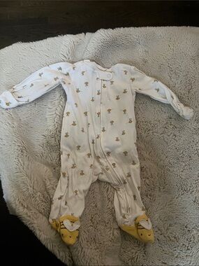 White & Yellow Bee Print Footed One-Piece